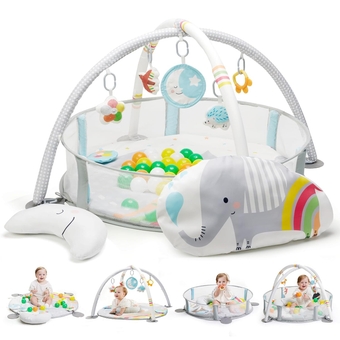 4-in-1 Baby Play Gym, Activity Gym Ball Pit with Detachable Anti-Slip Thickening Tummy Time Mat with Sensory Toys for Newborn Infant Toddler to Develop Motor&Cognition,Include 40 Balls