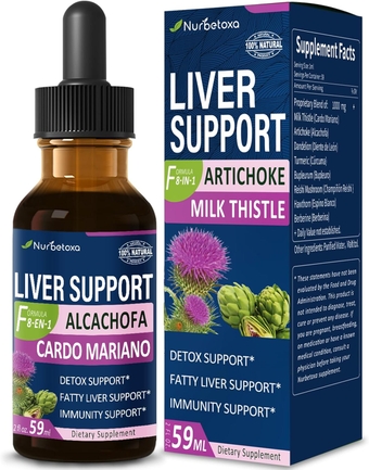 Milk Thistle Liver Support Drops for Fatty Liver, Alcachofa, Curcuma y Cardo Mariano para el Higado Graso, Berberina para Bajar de Peso, Liver Detox & Repair Formula w/Artichoke Extract.2oz