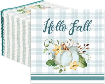 100 Pack Fall Guest Napkins Thanksgiving Blue Pumpkin Paper Napkins Autumn Disposable Hand Towel Decorative Beverage Napkins for Kitchen Fall Harvest Parties Dinner Table Decor