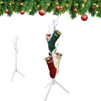 Christmas Stocking Holder Stand, Wooden Christmas Hangers Stand for Hanging Christmas Stocking, 8 Hooks White