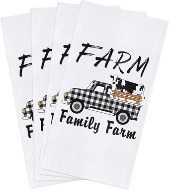 Hand Towels Pack of 4, Farm Family Retro Light Gric Truck with Cattle Kitchen Towels, Absorbent Quick Drying Microfiber Cleaning Cloth, 18x28Inch Dish Towels for Cleaning, Drying Dishes