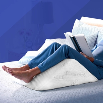 The Angle Wedge Pillow for Sleeping | Medical Quality Memory Foam Pillow | Triangle Pillow Wedge for Legs | Knee Wedge Pillow | (Bamboo Cover, Extra Wide)