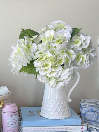 Large Hydrangea Artificial Flowers, 3Pcs White 21” Real Touch Royal Latex Silk Flowers Faux Hydrangea Stems, Bouquet Fake Flower for Table Centerpieces Home Wedding