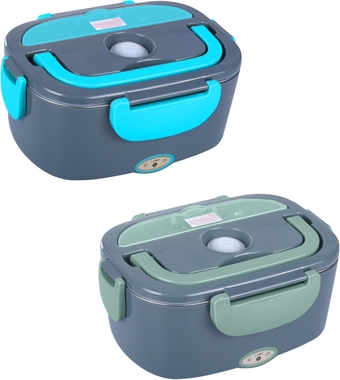 80W Electric Lunch Box 1.5L Container Food Warmer Heater, 12V/24V/110V Heated Lunchbox for Car/Truck/Work with 0.45L Compartment, Stainless Steel Spoon & Fork, Insulated Bag
