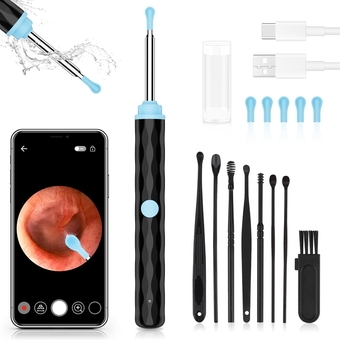 Ear Wax Removal, Ear Cleaner Camera with 1296HD, Ear Wax Removal Kit with 8 Pcs Ear Cleaning Tools, Ear Camera with 6 LED Lights, Ear Cleaner for iPhone, iPad, and Android Phones (Black)