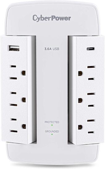 CSP600WSURC5 Professional Surge Protector, 900J/125V, 6 Swivel Outlets, 1 USB-C Charge Port, Wall Tap Design, White