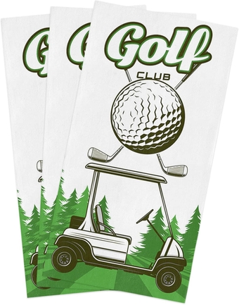 Microfiber Kitchen Towels Pack of 3, Golf Club Ball Sports Theme Cartoon Golf Cart and Pine Design Ultra Soft Absorbent Kitchen Dish Cloths Tea Towels, Reusable Lint Free Kitchen Dishcloth Towels