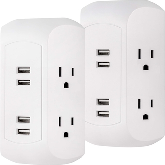 UltraPro 4-Outlet Surge Protector with 4 USB Ports, 2 Pack, Spaced Wall Tap, Side-Access, Charging Station, for iPhone/iPad/Samsung Galaxy/Google Pixel, 560 Joules, UL Listed, White, 50036