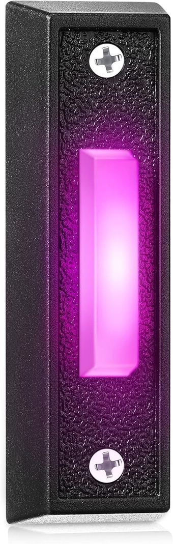 Lighted Doorbell Push Button, Wired LED Doorbell Button, Wall Mounted Doorbell Switch Replacement for Home Door Garage Door (Black Cover, Rose Light)