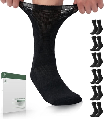 Diabetic Socks with Grippers or without Grippers for Women&Men-6 Pairs o Non Binding Diabetic Crew Socks