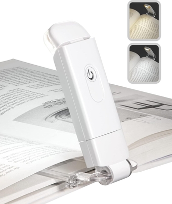 USB Rechargeable Book Reading Light, Clip on Booklight for Reading in Bed, Portable Bookmark Light for Kids, Warm White + Daylight, LED Eye Care, 4 Brightness Modes (White)