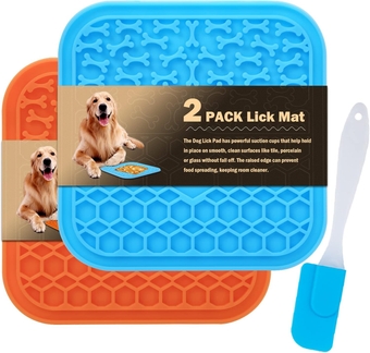 2 Pack Lick Mat for Dogs, Slow Feeder Licking Mat, Anxiety Relief Lick Pad with Suction Cups for Peanut Butter Food Treats Yogurt, Pets Bathing Grooming Training Calming Mat