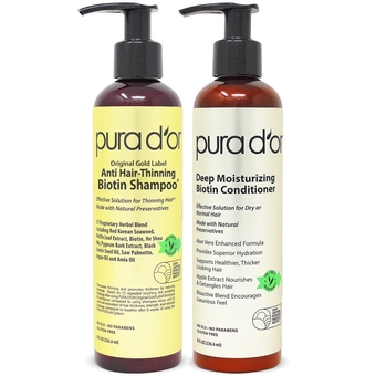 Anti-Thinning Biotin Shampoo and Conditioner Natural Earthy Scent,CLINICALLY TESTED Proven Results,DHT Blocker Thickening Products For Women & Men,Original Gold Label Hair Care Set 8oz x2