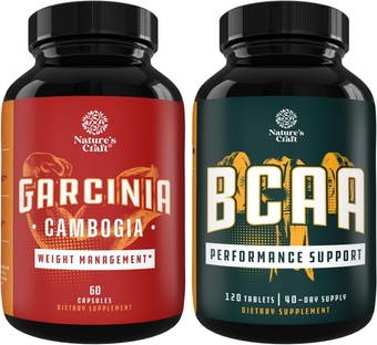Bundle of Pure Garcinia Cambogia Weight Loss Pills 95% HCA and Branch Chain Amino Acids Supplement - Energy and Diet Pills for Women and Men - Post Workout Muscle Recovery and Muscle Growth Support
