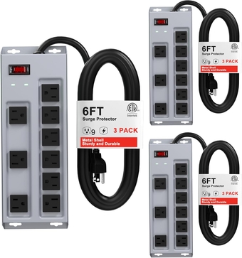 ETL Listed Industrial Power Strip Heavy Duty Metal Surge Protection Power Strip with 9 Outlets 6FT Power Cord 1200J Surge Protector for Industrial Applications 𝟭𝟬𝗬𝗿𝘀 𝗚𝘂𝗮𝗿𝗮𝗻𝘁𝗲𝗲-3Pack