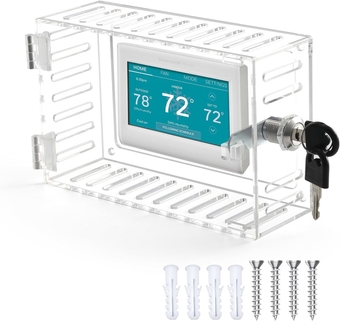 Thermostat Lock Box with Key, Universal Acrylic Thermostat Cover with Lock, Large Thermostat Lock Box Clear Lock Box Thermostat Guards for Wall Thermostats, Restaurants, Wall AC Panel, School