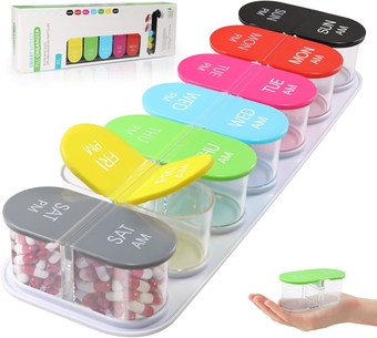 Pill Organizer 2 Times a Day -  Weekly AM PM Pill Case Box, Travel 7 Day Pill Container, Daily Day Night Extra Large Medicine Organizer for Vitamin, Cod Liver Oil, Supplements (White)