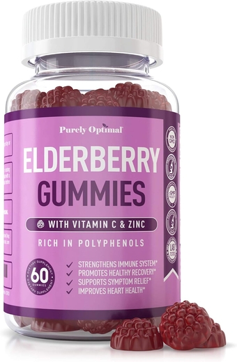 Premium Elderberry Gummies - Sambucus Elderberry Gummies for Adults - Black Elderberry Supplement w/ Vitamin C for Immune System, Respiratory Support & Overall Wellness - Gluten Free, 60 Gummies