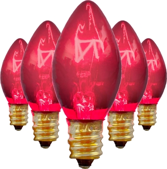 Christmas Light Bulbs Transparent Clear Pink Color, Twinkle Flashing Blinking, C7 Candelabra Style E12 Base, Incandescent Outdoor Lighting, 1 Box of 25, 25pcs (Pink)