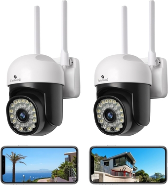 Outdoor Security Camera 2PCS, 2.4G/5G WiFi HD Dome Surveillance Camera with Motion Detection, Alarm, Two-Way Audio, Full Color Night Vision, IP66 Waterproof, Free Cloud Storage