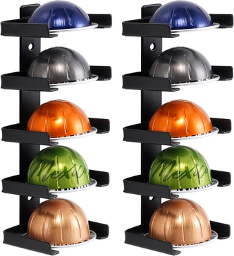 Coffee Pod Holder for Vertuo Capsules, Side Mount Adhesive Coffee Pod Storage Compatible with Nespresso VertuoPlus Metal, 2 Pack/For 10 Capsules Pods, KCPH501-BK-P2-
