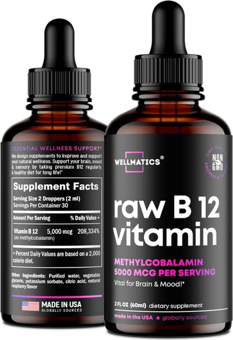 Vitamin B12 Sublingual - Premium B12 Vitamin 5000 mcg - Made in The USA - Methylcobalamin B12 Liquid Supplement - Natural Energy, Mood & Metabolism Increase - Vegan B12 Drops - 2 fl oz