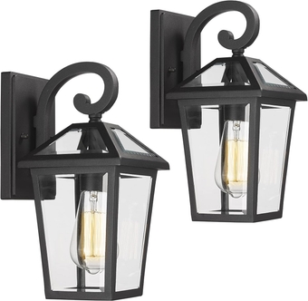 Outdoor Light Fixtures Wall Mount, Waterproof Exterior Wall Lanterns with Glass, Outside Wall Sconces, Front Porch Lights for House Garage Doorway Patio (Black, Clear Glass, Small, 2Pack)