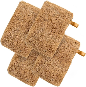 Natural Sun Dried Bath Loofah, Body Sponge & Scrubber for Men & Women, Organic Luffa for Bath Shower Skin Exfoliation Pack of 4 Brown