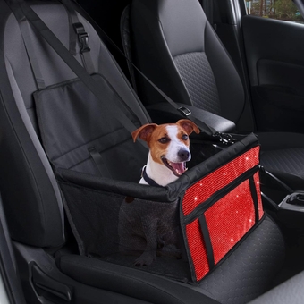 Small Dog Car Seat, Dog Booster Seat, Pet Booster Car Seat for Small Dogs, Reinforced Dog Car Booster with Seat Belt,Oxford Breathable Folding Soft Washable Travel Bags,Red