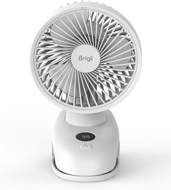 Desk&Clip Fan, 14H Long Battery Life, Battery Level Display, 5 INCH Small Fan, 4-Speed, Type-C Rechargeable-PF01(White)
