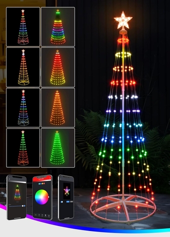 Outdoor Christmas Tree with Globe String Lights Custom Display, 7FT App Control Multi Modes Color Changing Group Control Pre-Lit Artificial Christmas Tree, Timer Waterproof for Xmas Yard Decoration