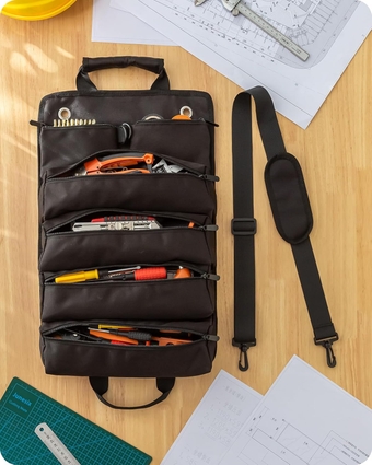 Tool Bag Organizers, Heavy Duty Roll Up Tool Bag with 2 Detachable Tool Pouches & 4 Zipper Tool Pockets, Wrench Tool Roll Pouch, Gifts for Mechanics, Electricians and Hobbyists
