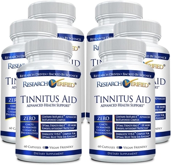 Tinnitus Aid - Lessen Internal Ringing - Ginkgo Biloba, Vitamin C, Full Spectrum B Complex Blend, Magnesium - 6 Month Supply - Vegan - Made in The USA