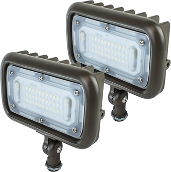 WW30BRZ-2 30-Watt Die-Cast Aluminum LED Wall Wash Flood Light Outdoor, Weatherproof Landscape  2695 Lumens, 3000K Warm White, 120-277V, 1/2" Knuckle Mount Bronze, 2-Pack