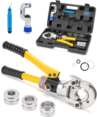 Hydraulic Copper Tube Fittings 1/2, 3/4, 1" Press Crimping Tool Kit Pex Pipe Crimper Pressing Pliers Stainless PEX Press Sleeves for Copper Pipe (Hydraulic Copper Tube Fittings)