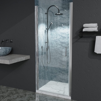 32-33 in.W x 72 in.H, Semi-Frameless Shower Doors with Round-Shaped Lever Handle and Extra PVC Door Sweep, Clear Glass, Adjustable Pivot Design, Side & Bottom Tracks, Chrome