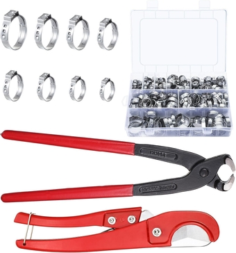202 Pcs 3/8'' to 1'' Pex Crimping Tool Set Includes Pex Crimping Clamp Cinch Tool and Pipe Hose Cutter and Stainless Steel Pipe Clamp Tools Hose Crimping Tool Set with Storage Box