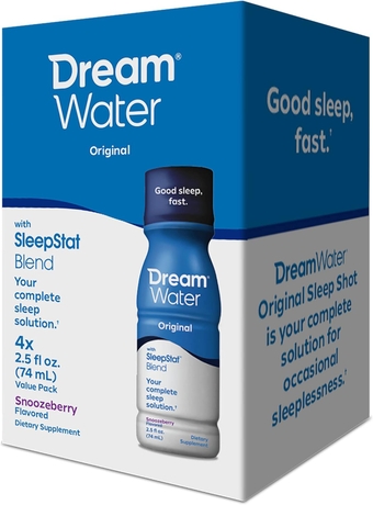 Sleep Aid Supplement Drink; Melatonin 5mg, GABA, 5-HTP; Zero Sugar, Natural Flavors, No Added Colors, 2.5 oz Liquid Sleep Shots, Snoozeberry, 4-Count