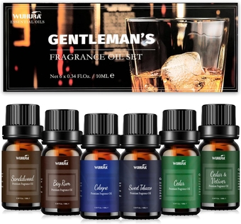 Essential Oils Set, Men Scents Fragrance Oil Essential Oils for Diffuser, Massage, Soap & Candle Making Scents - Sandalwood, Cedar, Cologne, Sweet Tobacco, Rum, Cedar & Vetiver Oils, 6x10ml