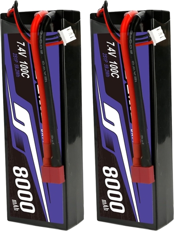 2S Lipo Battery 7.4V 8000mAh 100C Hard Case with Deans T for 1/8 1/10 RC Scale Vehicles Car Trucks Boats RC Models Hobby DIY Parts (2 Packs)