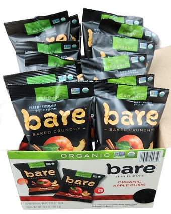 Bare Organic Baked Crunchy Apple Chips, Variety Pack of Crispy Reds & Cinnamon, 0.53oz Bags, Gluten Free, 18 Count
