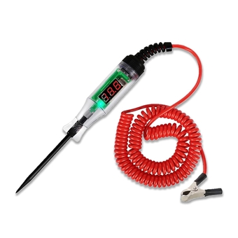 Automotive Circuit Tester, DC 3-48V Inductive Testl Electric Voltage Pen with LED Digital Display Light, Portable PU Extended Spring Wire, Auto Bidirectional Voltage Tester (Red)