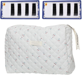 Floral Makeup Bag+36*hair Clips,cute Pouch Cotton Travel Cosmetic Bag Large Capacity Portable Storage Zipper Purse for Women,Mummy Bag Diaper Bag (White cherry)