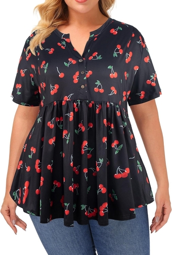 Plus Size Tops Tunics for Women Summer Dressy Short Sleeve Boho Tunic Shirts