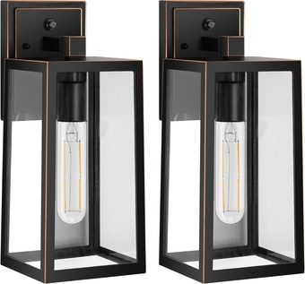 2-Pack Dusk to Dawn Outdoor Light Fixtures, Exterior Wall Lantern with Aluminum Body, E26 Base Scoket, Oil-Rubbed Bronze Wall Lighting, Modern Wall Sconce for Patio Front Porch Garage.