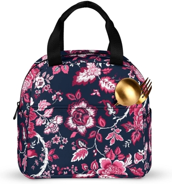 Embroidery Floral Exotic Lunch Bag Box Insulated Large for Adults Men Women,unique Flower Lunch Tote Bags Reusable Leak Proof Thermal Cooler Handbags for Work Office Travel Picnic