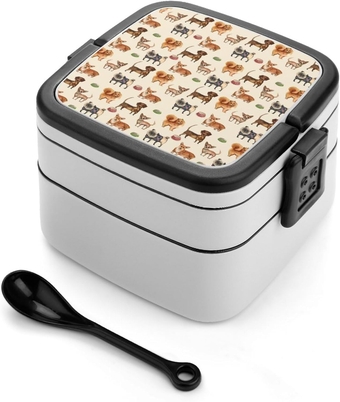 Dachshund Pug Chihuahua Welsh Corgi Dog Printed Double Layer Bento Box Detachable Lunch Boxes Containers with Spoon for Work Picnic