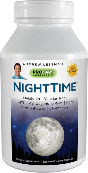 Night Time 360 Capsules - 3mg Melatonin, Valerian, Ashwagandha, Passionflower, Hops, Chamomile. No Morning Hangover. Natural Support for Gentle Restful Sleep. Easy to Swallow Capsules