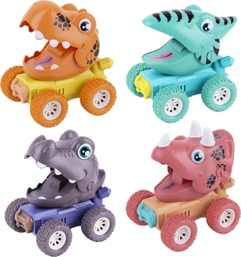 Dinosaur Truck Toy, Dinosaur Toys for 2 3 4 5 Year Old Boy, Set of 4 Colorful Dinosaurs Press & Go Toys, Novelty Animal Toys, Christmas Birthday Gifts for Toddlers Boys and Girls