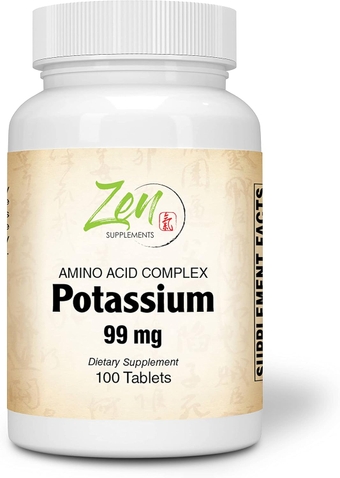 Potassium 99 mg (Amino Acid) 100-Tabs - Fluid & Electrolyte Balance Formula - Heart, Nerve & Muscle Function Support